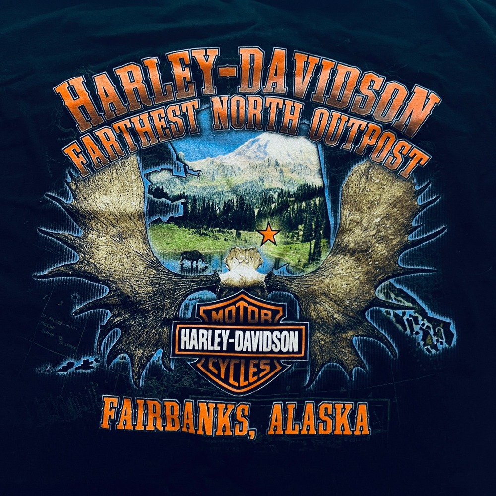 Harley-Davidson Fairbanks Alaska Outpost T-Shirt Mens Large Black Graphic Tee